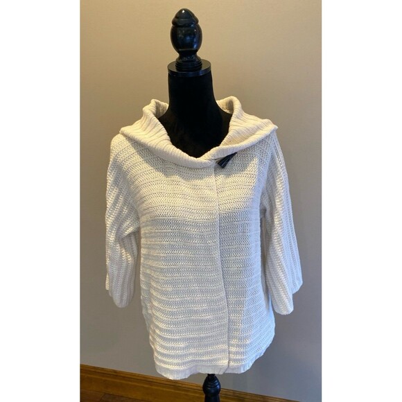 Cowl Neck Sweater Jacket Beige Cream Size ? Small 45% Cotton 20% Wool 3/4 Sleeve - Picture 1 of 12